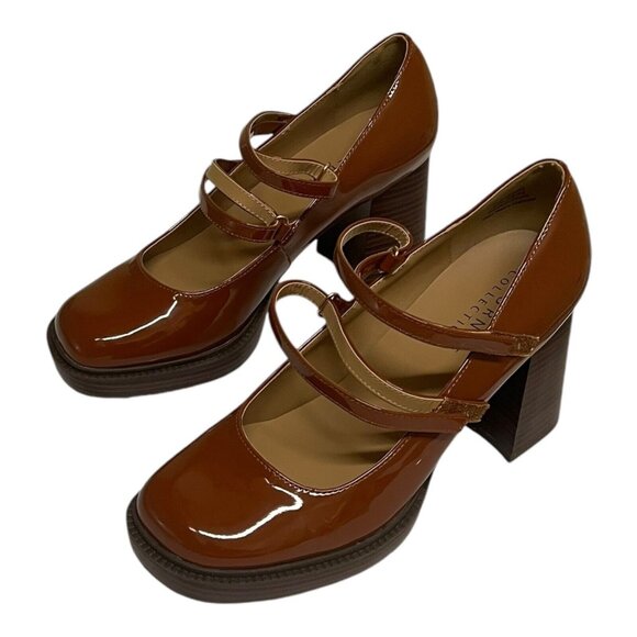 Journee Collection Shasta Vegan Leather Cognac Mary Jane Pumps Size 9.5 WD - Picture 9 of 12